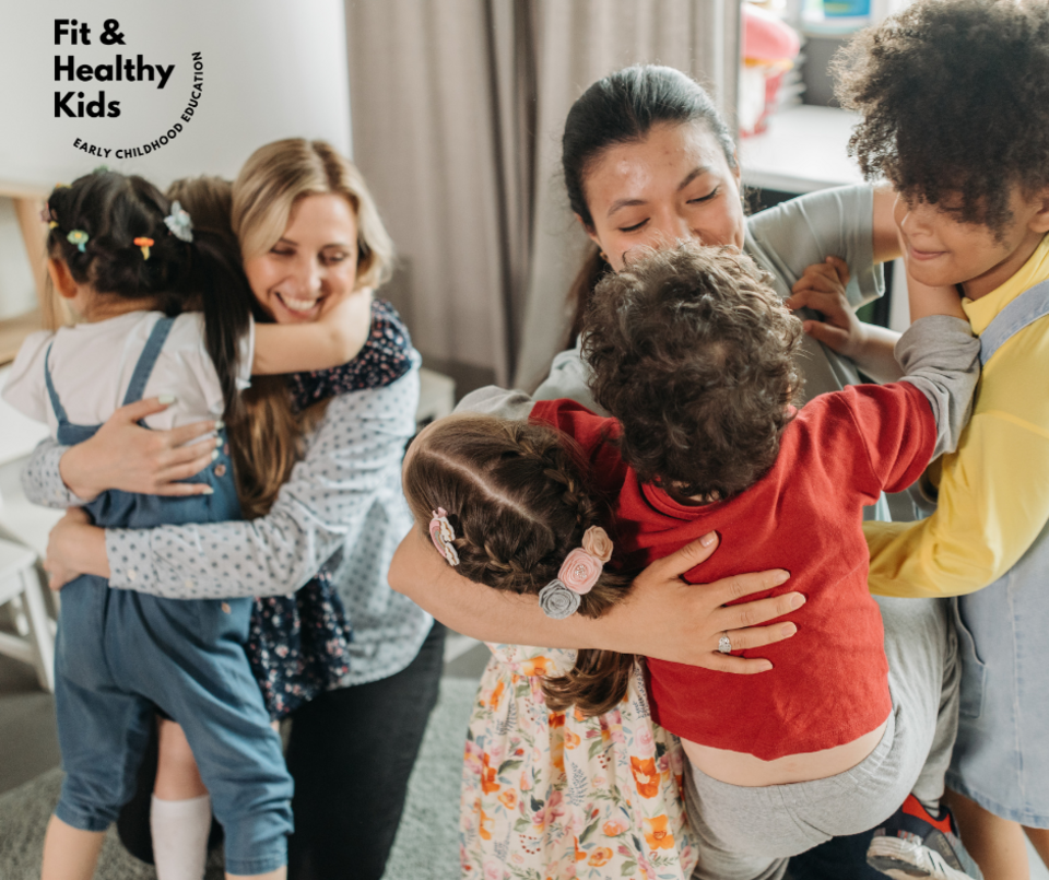 Children giving hugs to caregivers